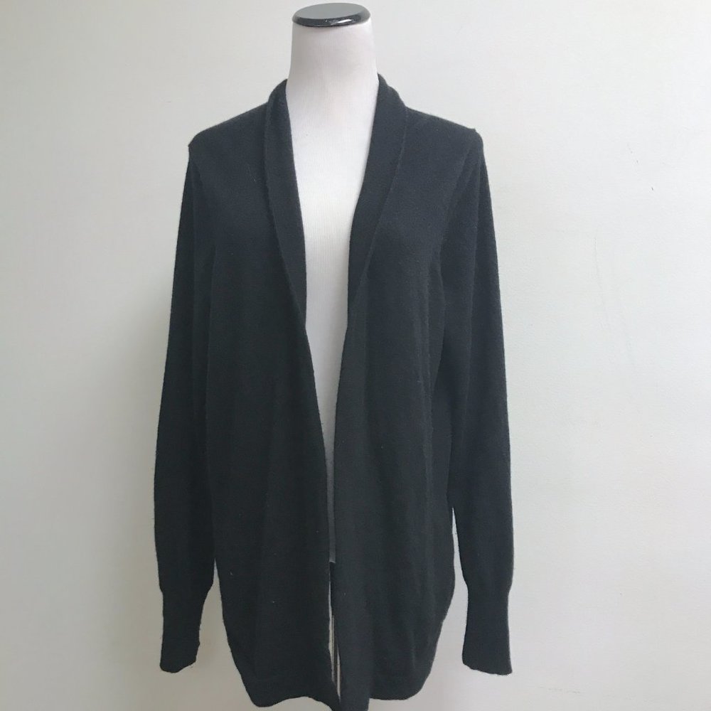 J Crew Collection black 100% cashmere drape open cardigan sweater jacket XL